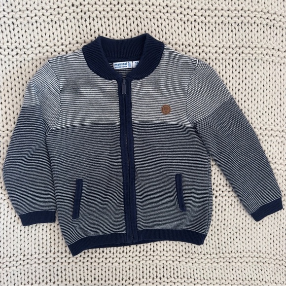 MAYORAL Baby Boy's Navy Stripped Textured Knit Cardigan Size 18 Months - Picture 1 of 6